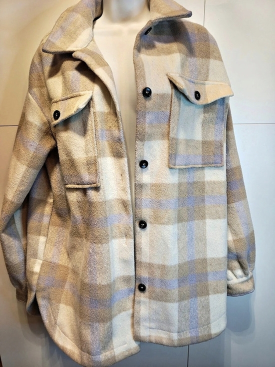 Fore Jackets & Blazers - FORE Plaid Wool Blend Shacket Jacket Beige Blue Size M